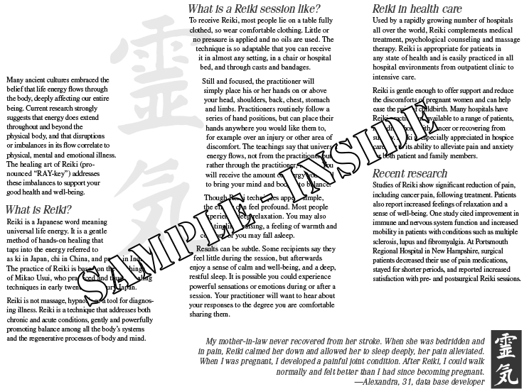 Sample inside of Reiki brochure.