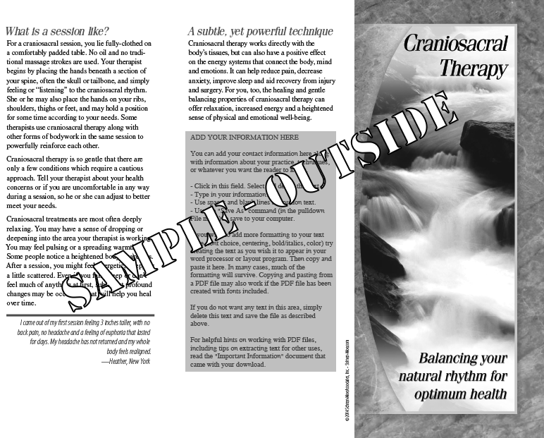 Sample outside of Craniosacral brochure.