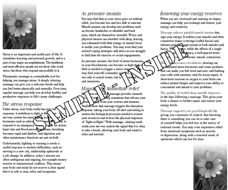 Sample inside of Stress Relief brochure.